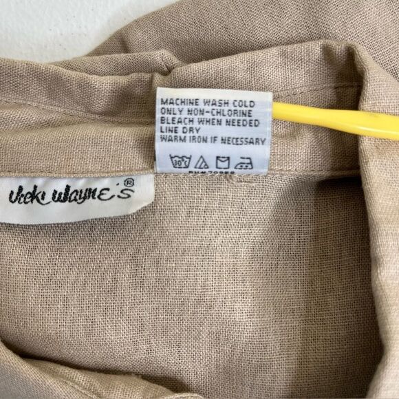 Vicki Waynes Linen Blend Tan Embroidered Button Top Pull On Pant Set Women 20 - Picture 8 of 16